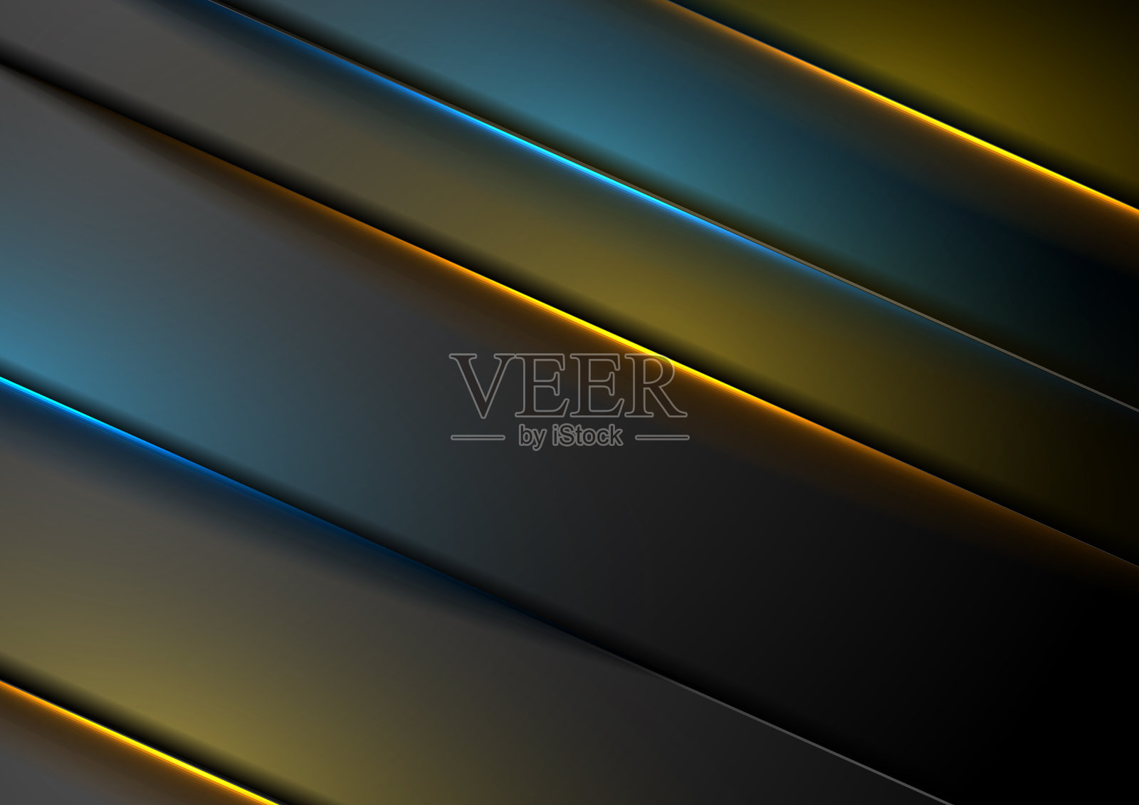 抽象的黑色背景与橙蓝色霓虹灯插画图片素材