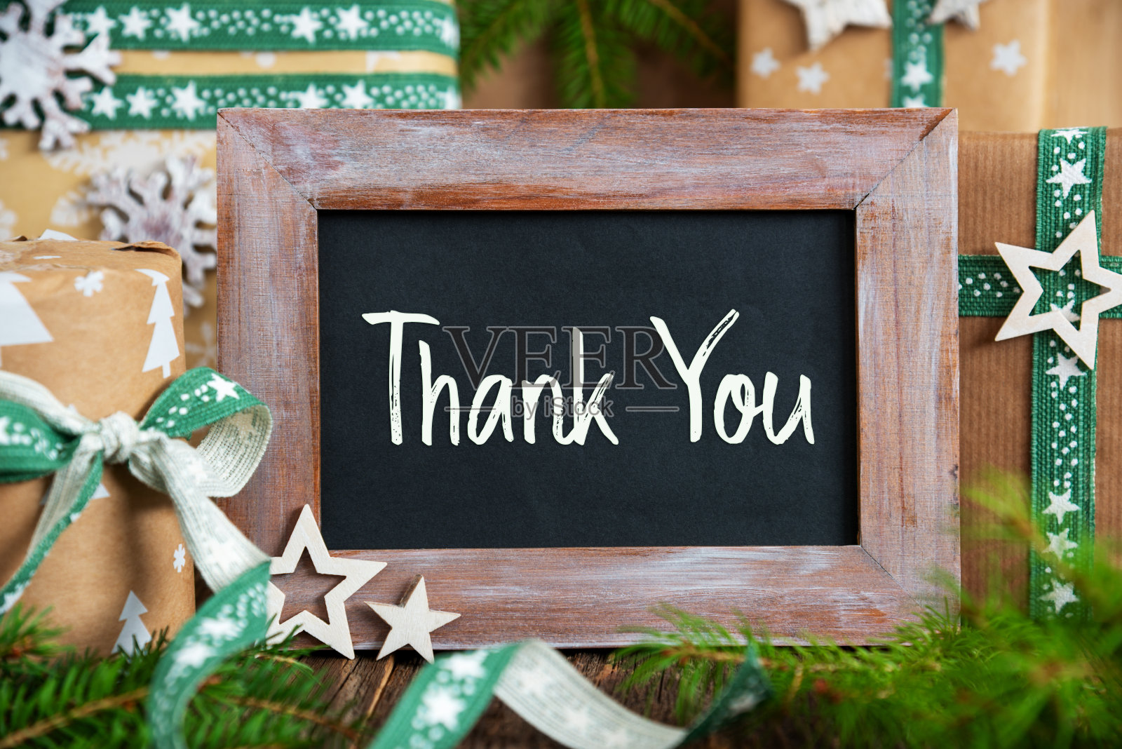 谢谢你，绿色可持续的冬季装饰照片摄影图片