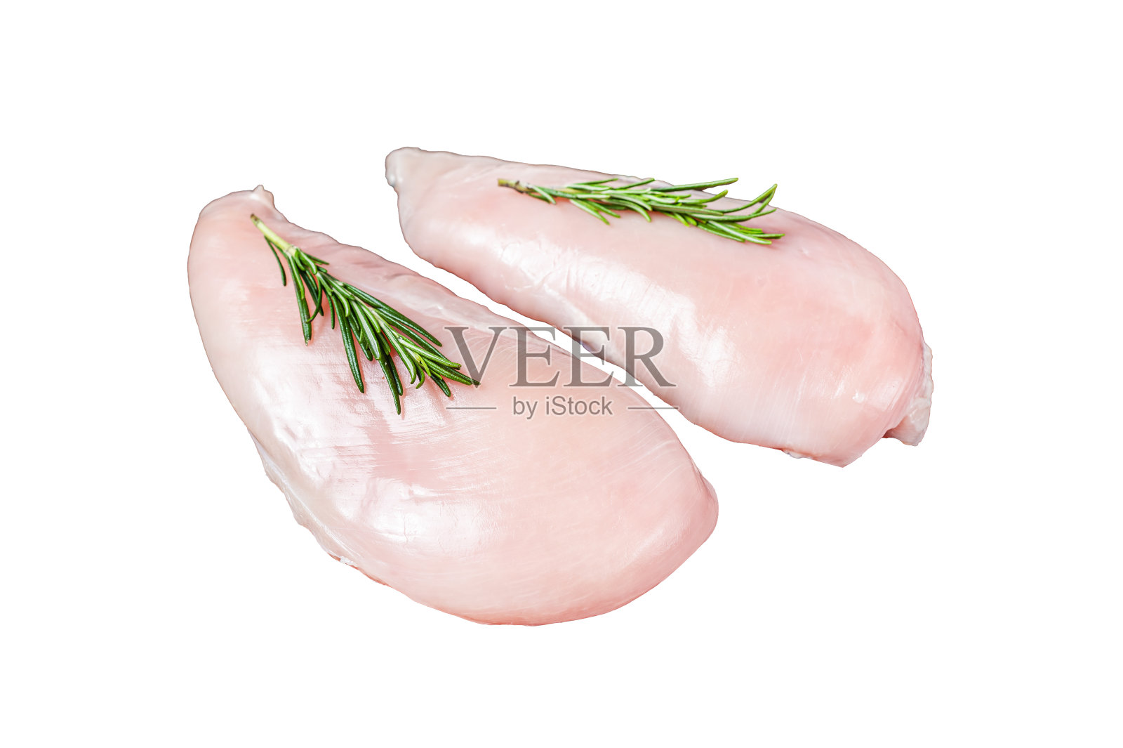 新鲜生鸡胸片，禽肉。孤立，白色背景。照片摄影图片