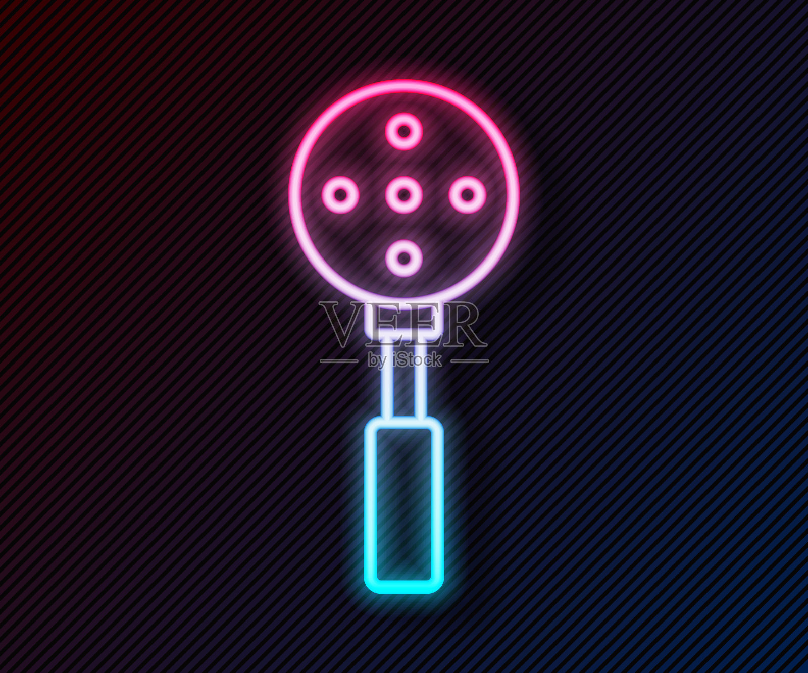 发光的霓虹线抹刀图标孤立的黑色背景。厨房抹刀图标。烧烤铲标志。烧烤和烧烤工具。向量插画图片素材