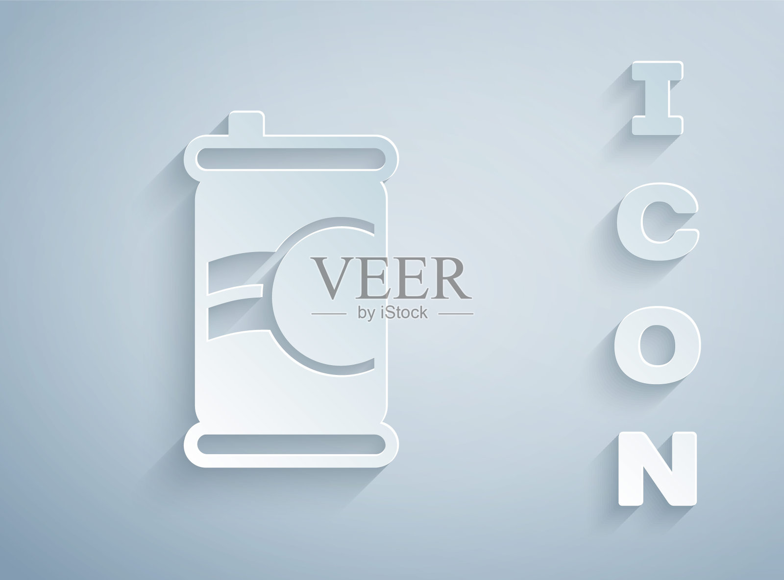 剪纸苏打罐头图标孤立的灰色背景。纸艺风格。向量插画图片素材