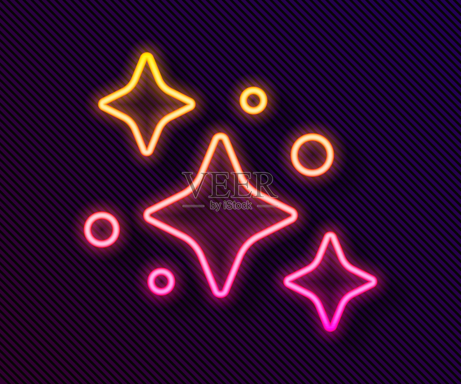 发光的霓虹线家庭清洁服务概念图标孤立的黑色背景。建筑和房子。向量插画图片素材