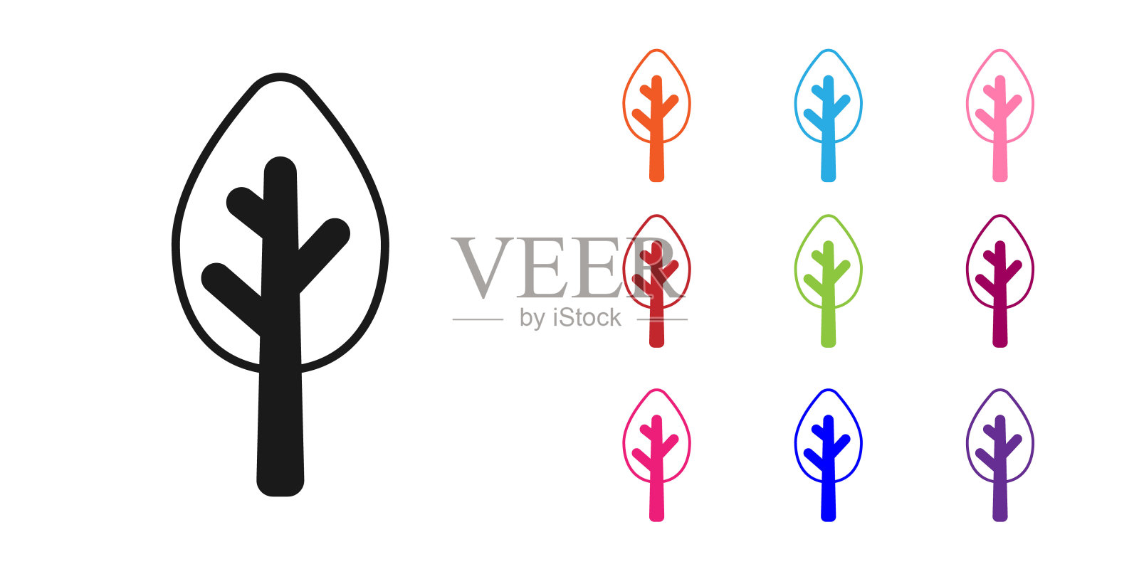 黑树图标孤立在白色背景。森林的象征。设置图标彩色。向量插画图片素材