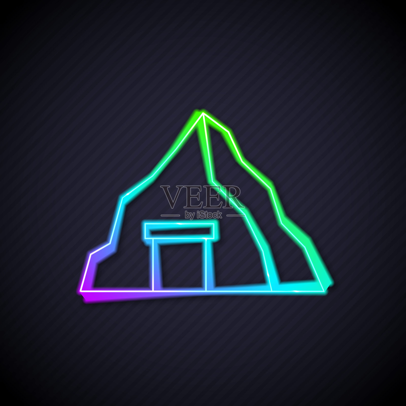 发光的霓虹线金矿图标孤立的黑色背景。向量插画图片素材