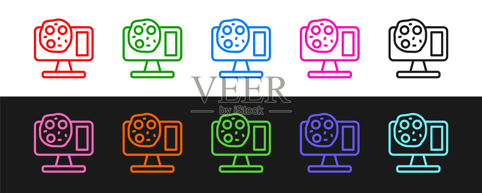 设置线基因工程修改笔记本电脑图标隔离在黑白背景。DNA分析，基因测试，克隆。向量插画图片素材