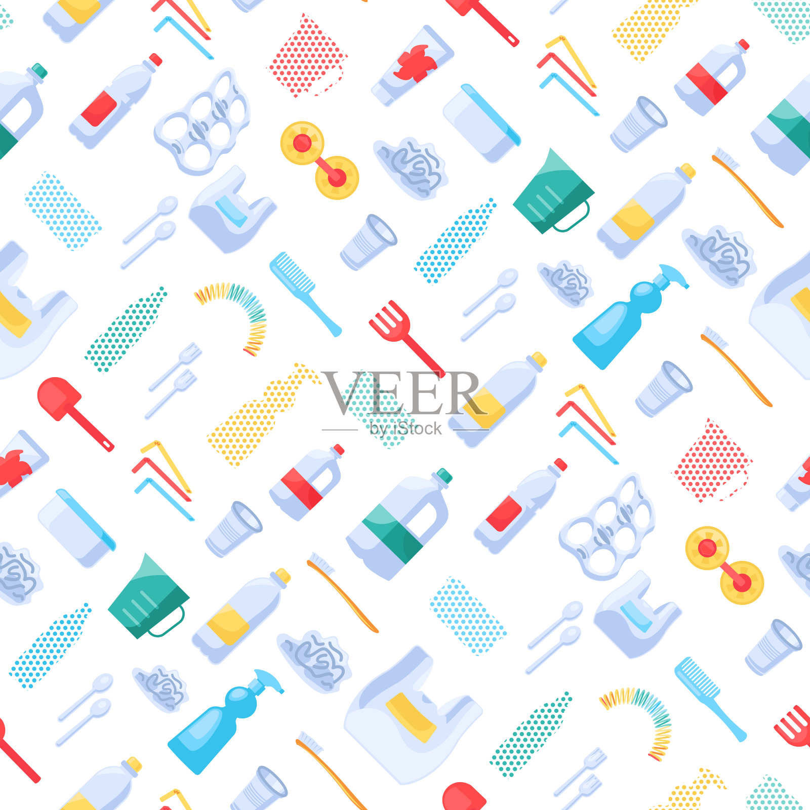 可重复使用的聚乙烯废物项目无缝图案插画图片素材