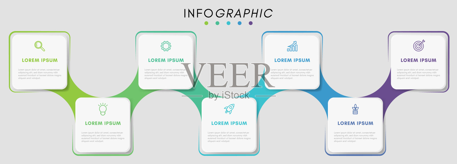 商业信息图表设计模板与图标和7个选项或步骤。插画图片素材