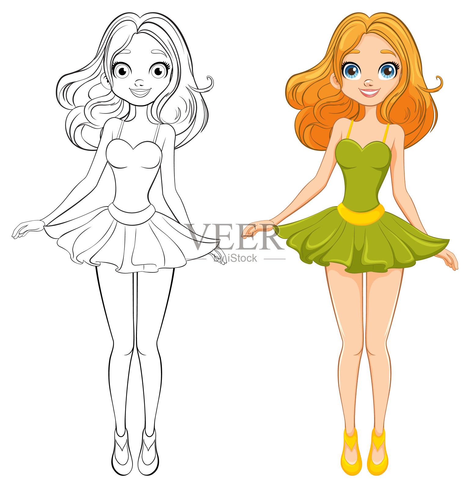 美丽的仙女卡通人物与蝴蝶翅膀插画图片素材