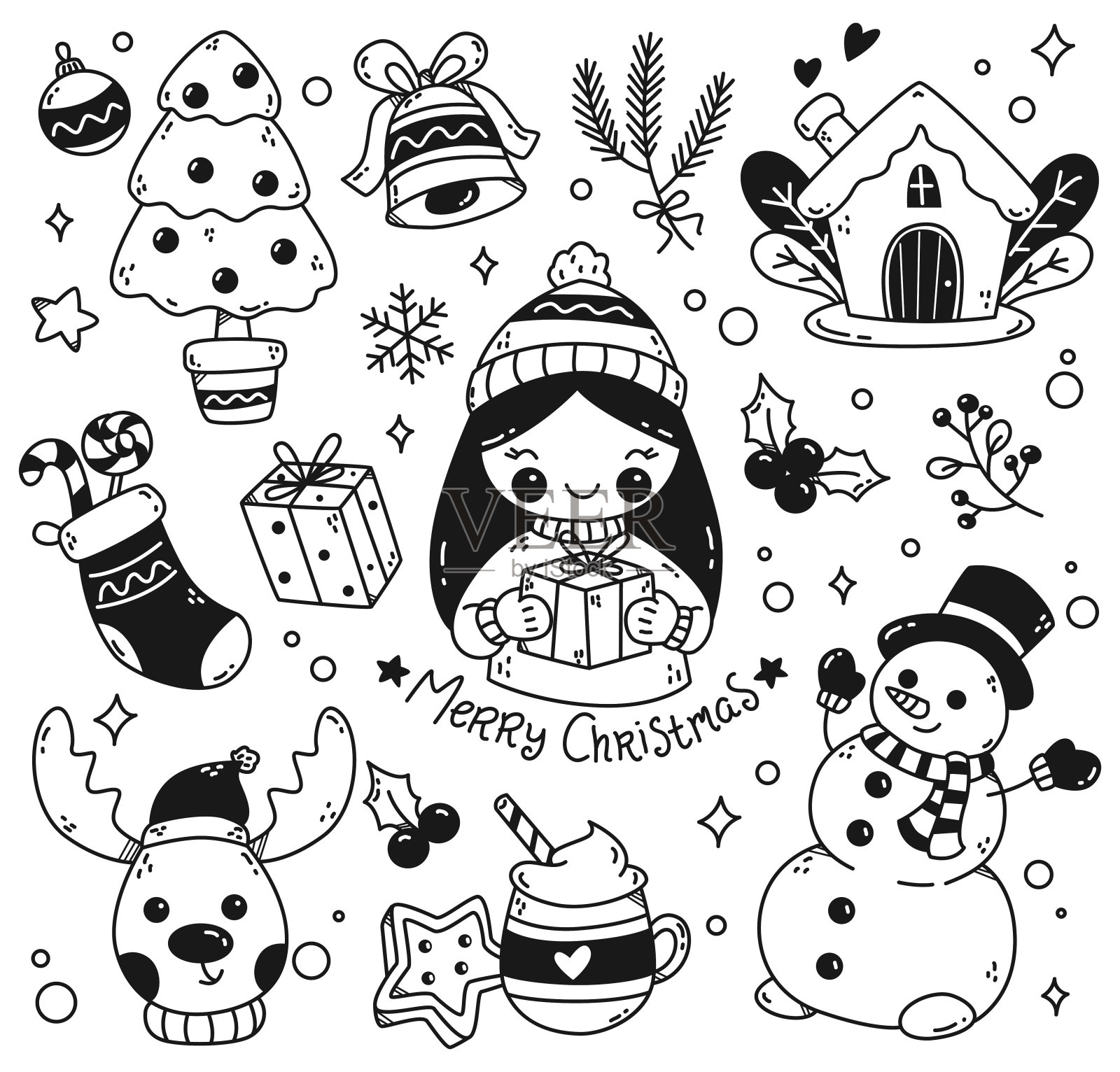 卡哇伊圣诞涂鸦向量集插画图片素材