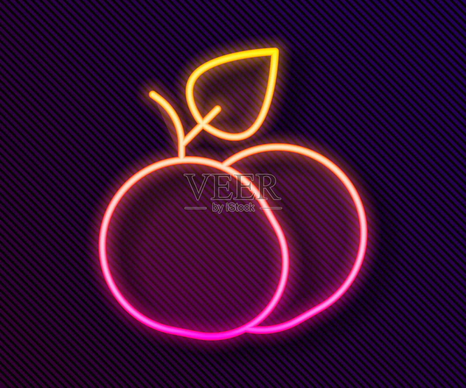 发光的霓虹灯线芒果水果图标孤立的黑色背景。向量插画图片素材