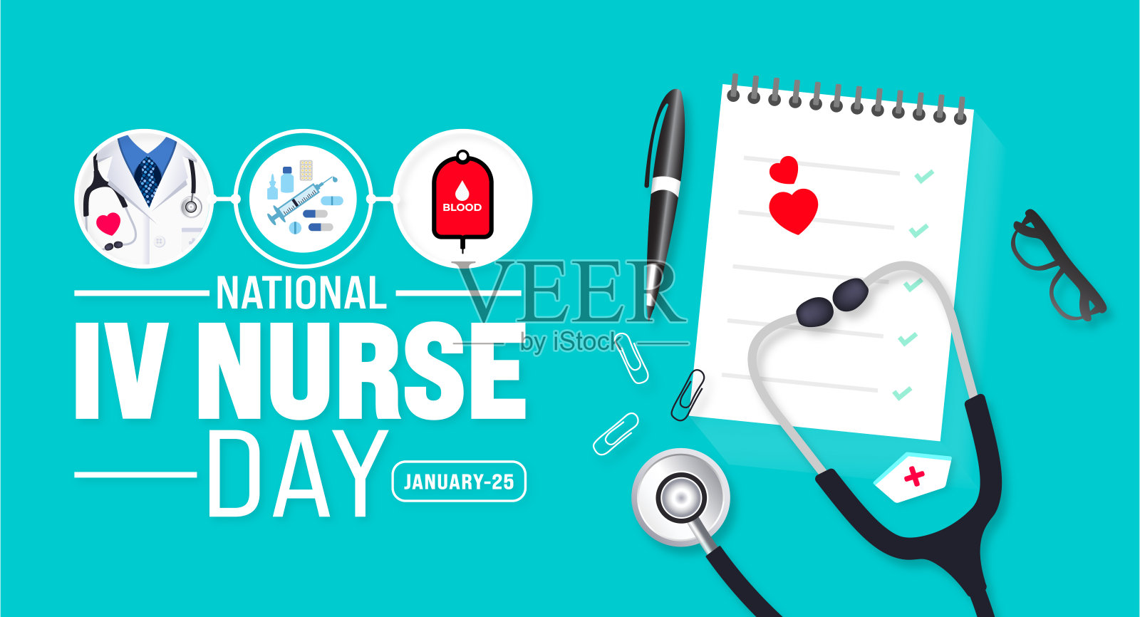 静脉注射护士日或静脉注射护士日背景设计模板用于背景，横幅，标牌，卡片，书籍封面和海报设计模板，文字铭文和标准颜色。向量插画图片素材