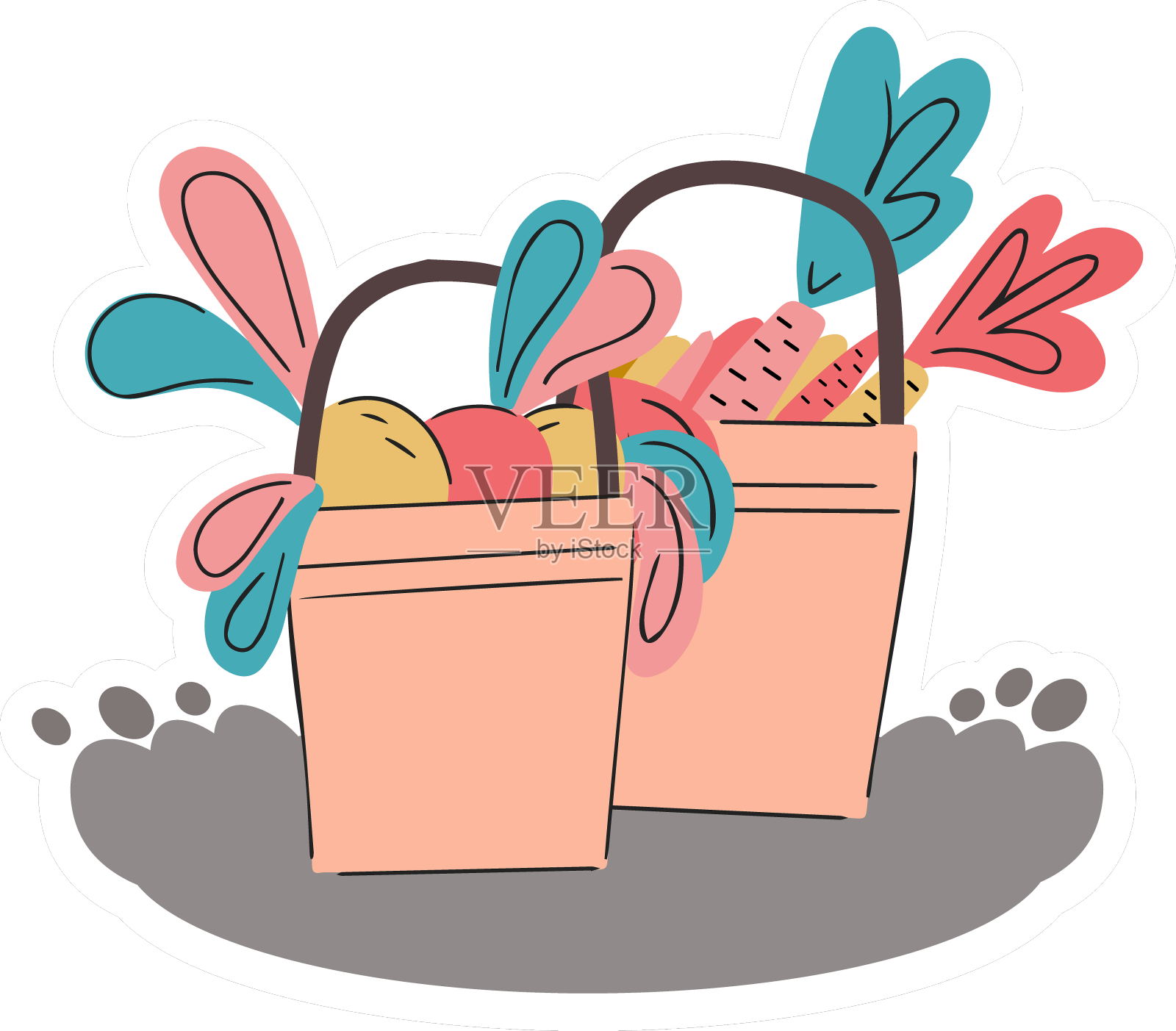 有蔬菜贴纸的收获桶设计元素图片