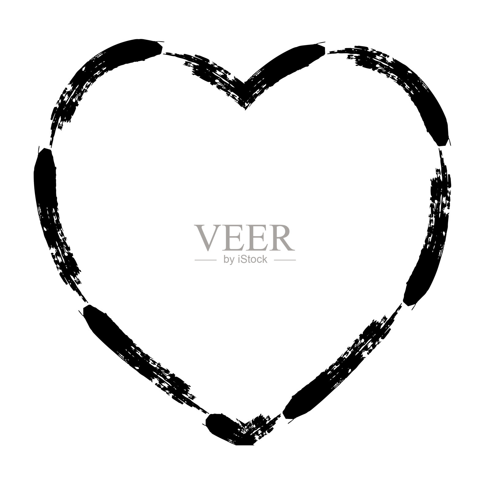 用黑色颜料画出的心。垃圾矢量插图。情人节卡片的设计元素。插画图片素材
