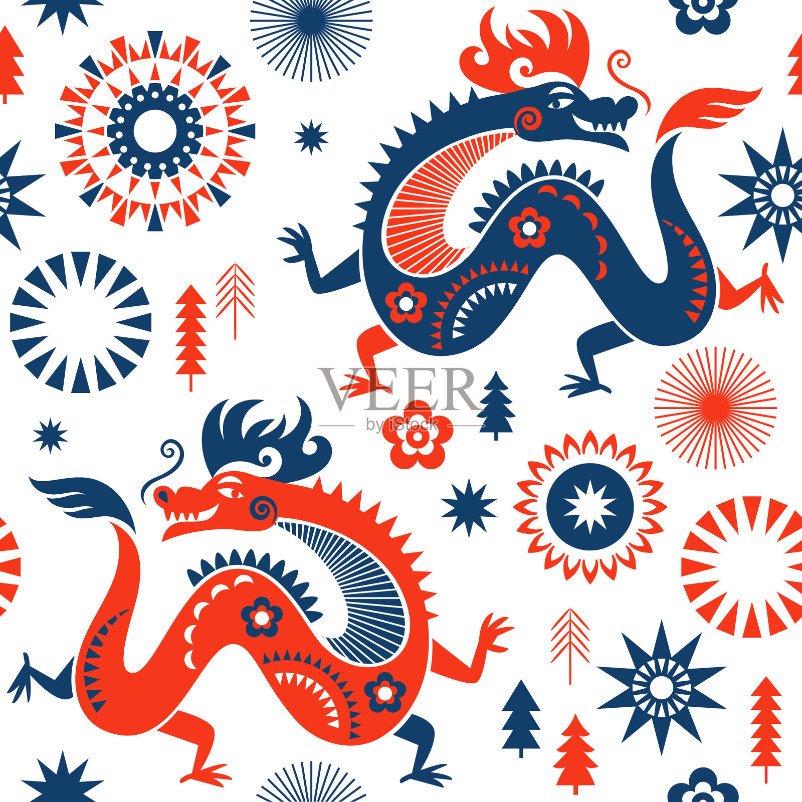 龙纹无缝图案插画图片素材