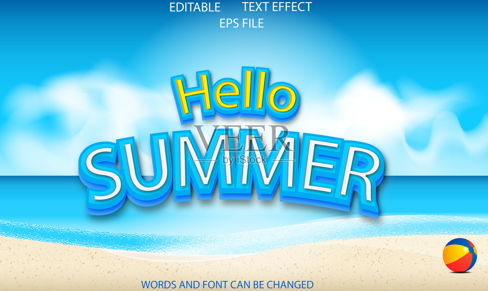 你好，夏季3d可编辑文本效果文本样式插画图片素材