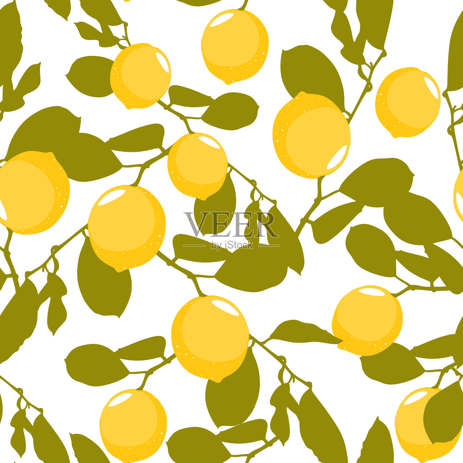 手绘无缝图案与新鲜柠檬插画图片素材