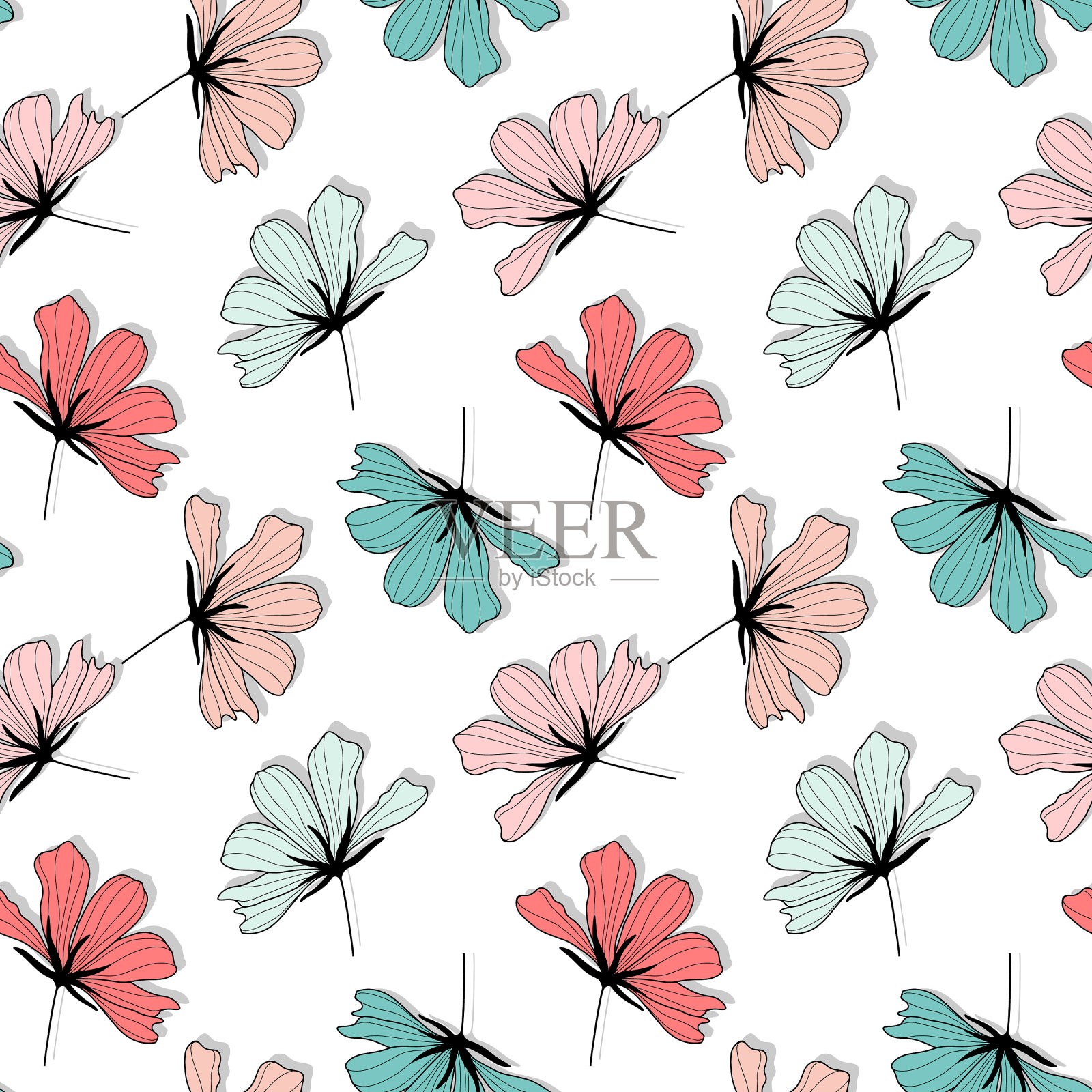 幼稚的花卉无缝图案与花朵插画图片素材