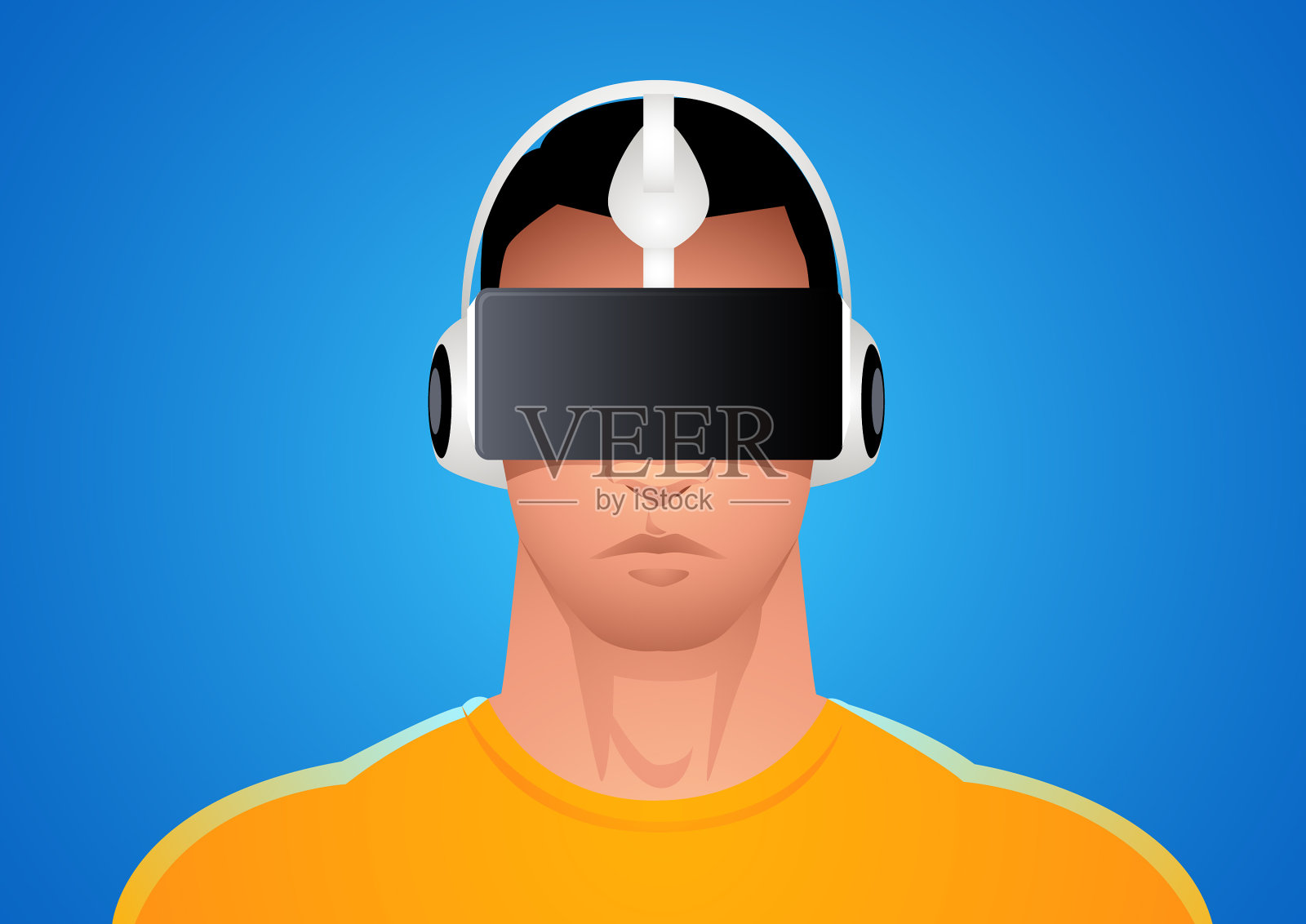 一个戴着虚拟现实眼镜的人对抗蓝色插画图片素材