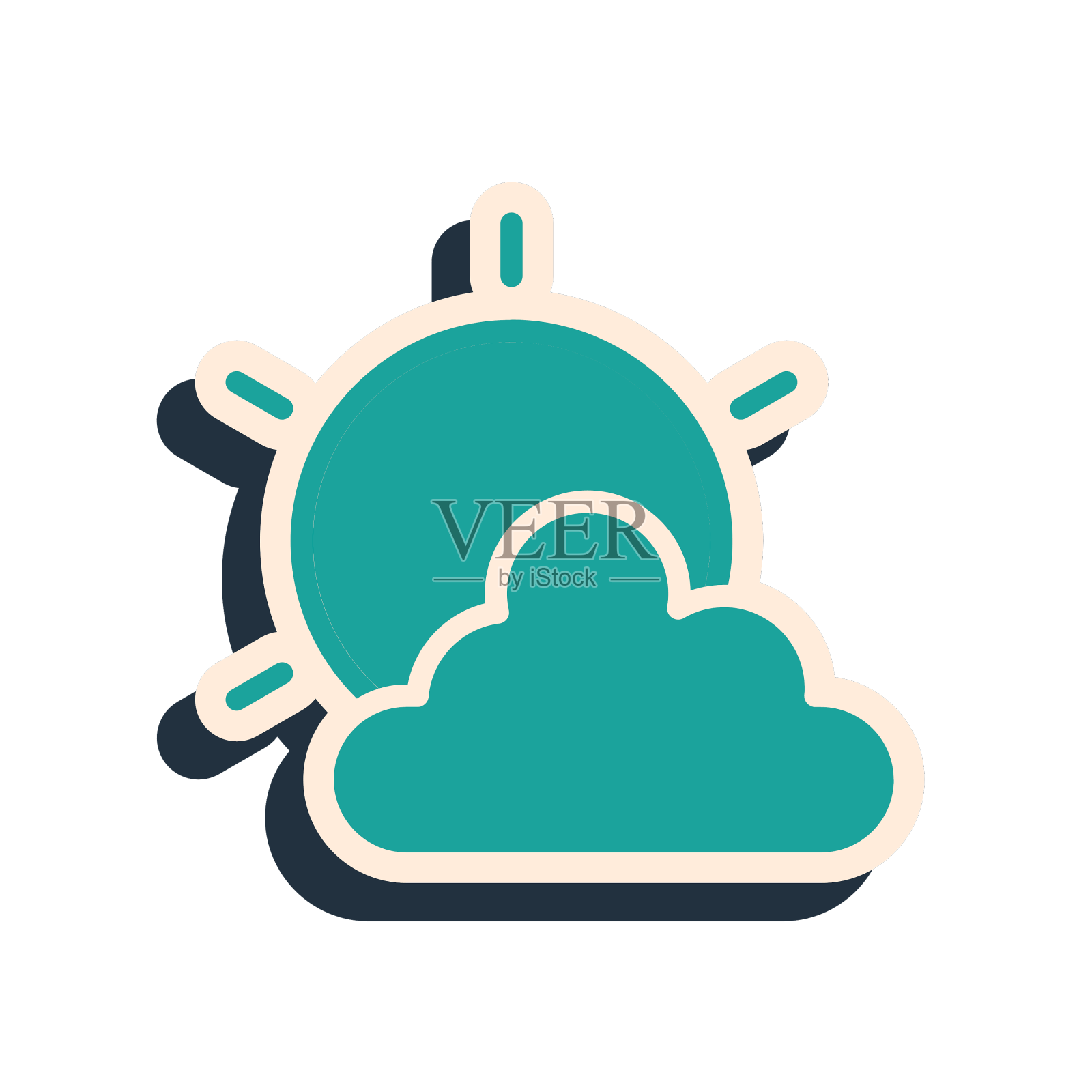 绿色的太阳和云的天气图标孤立上设计元素图片