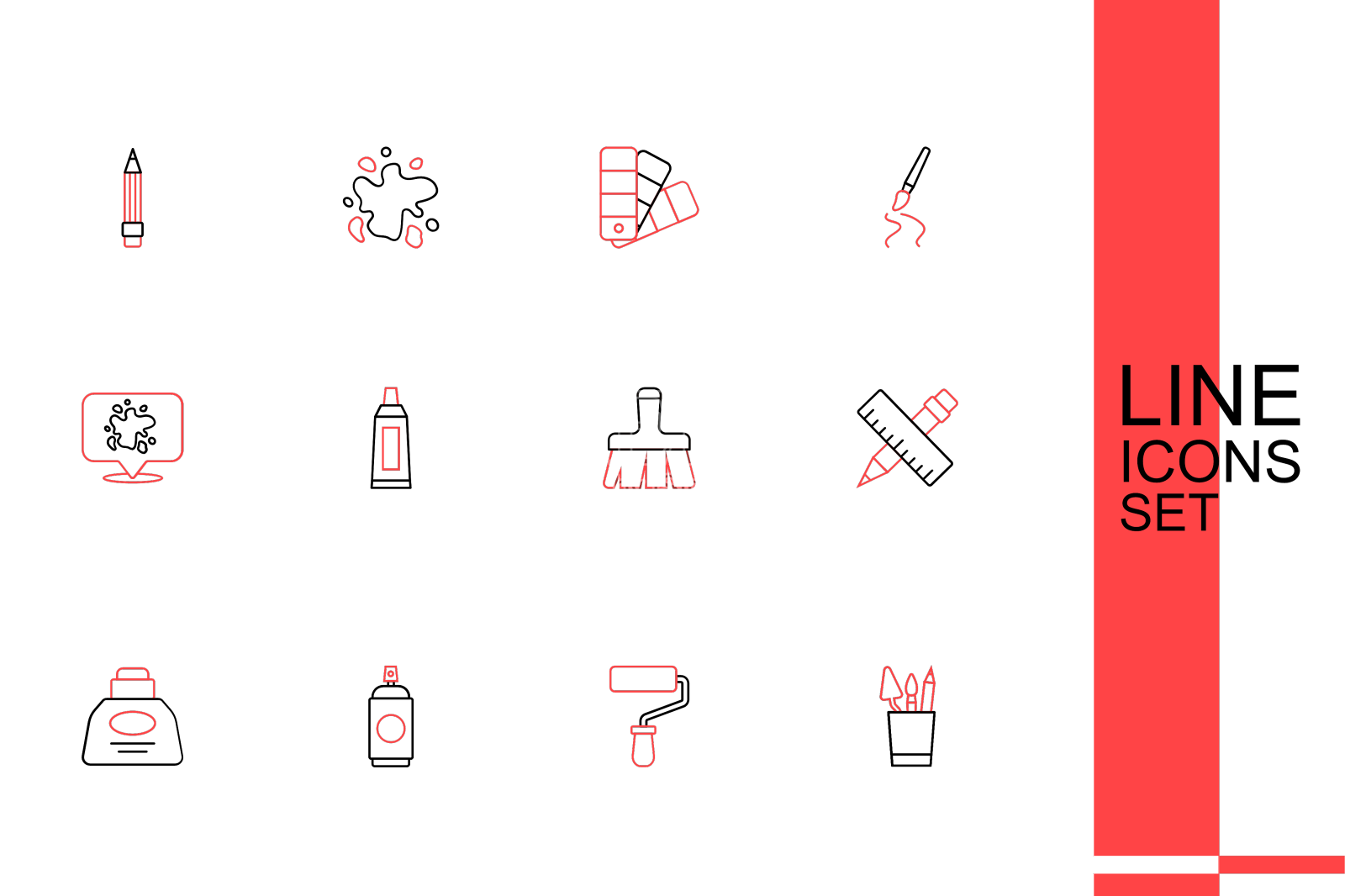 设置线笔盒文具油漆滚筒设计元素图片