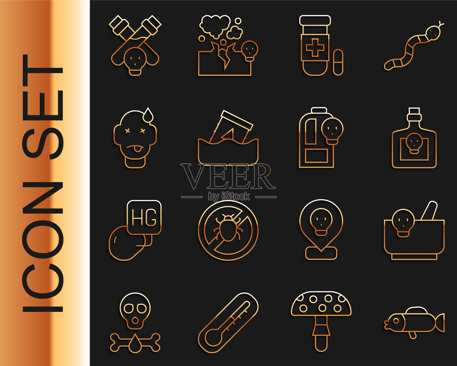 设置河豚鱼线臼和杵瓶插画图片素材