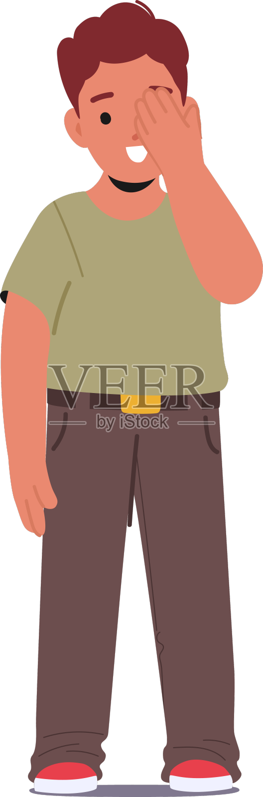 小男孩眯起眼睛，闭上了他的左手设计元素图片