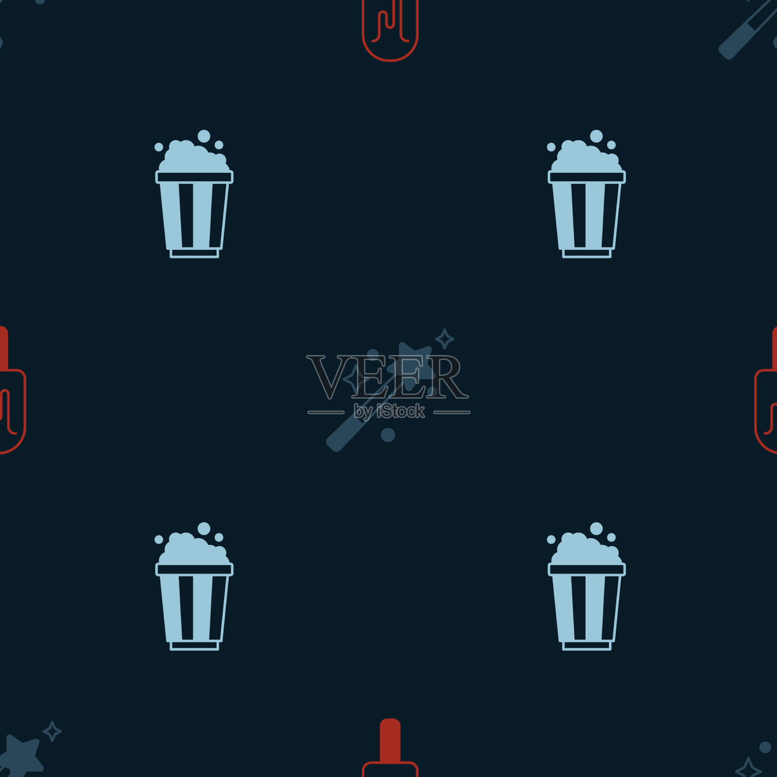 将冰淇淋魔棒和爆米花放入硬纸板中插画图片素材