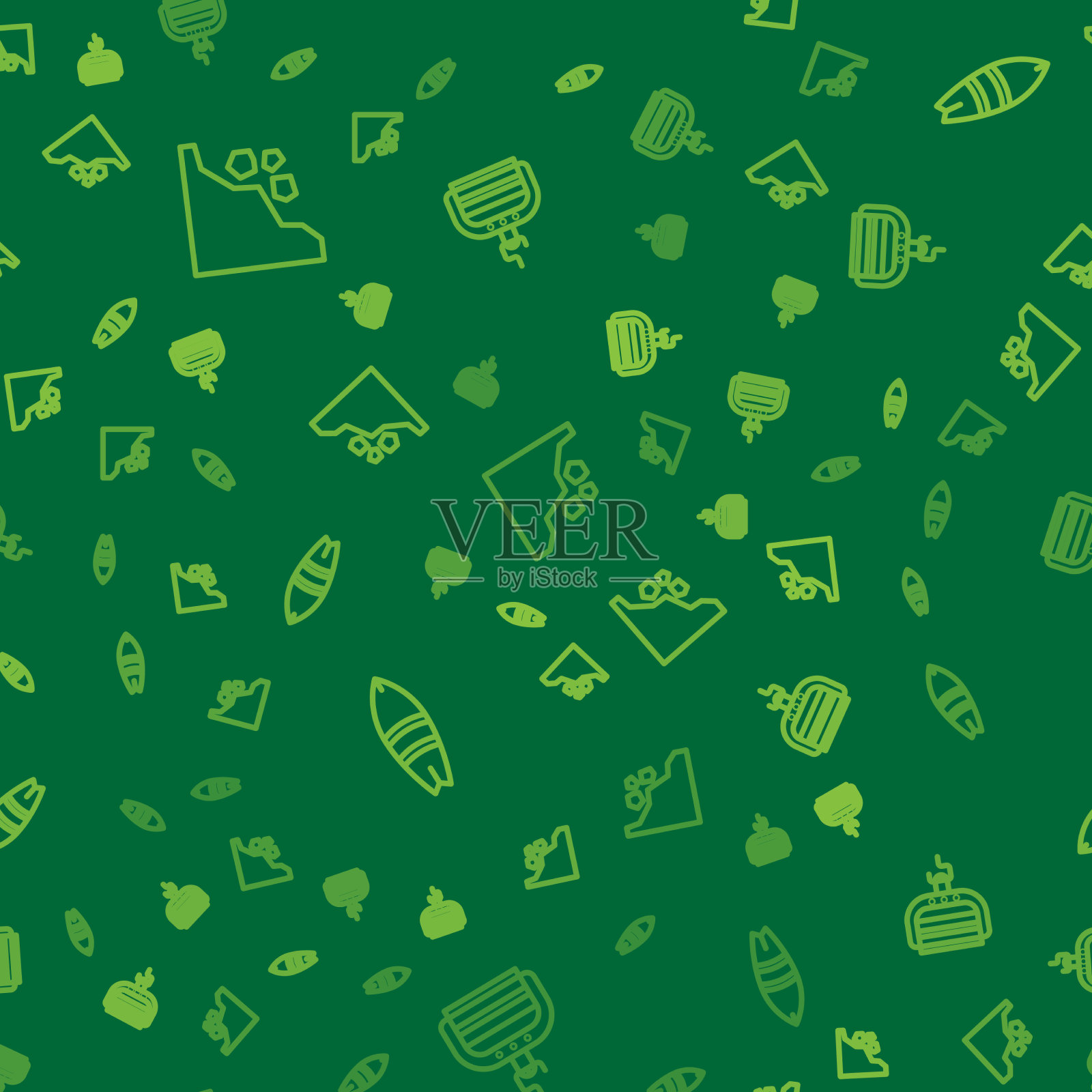 设置滑坡冲浪板和滑雪缆车插画图片素材