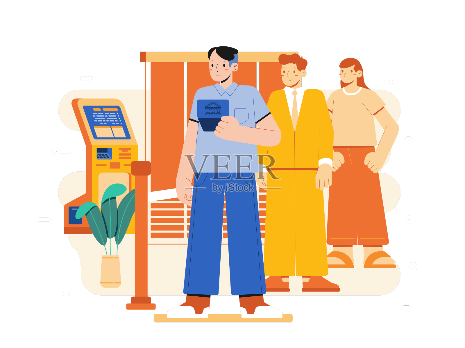 银行排队的人站成一排给出纳的人设计元素图片