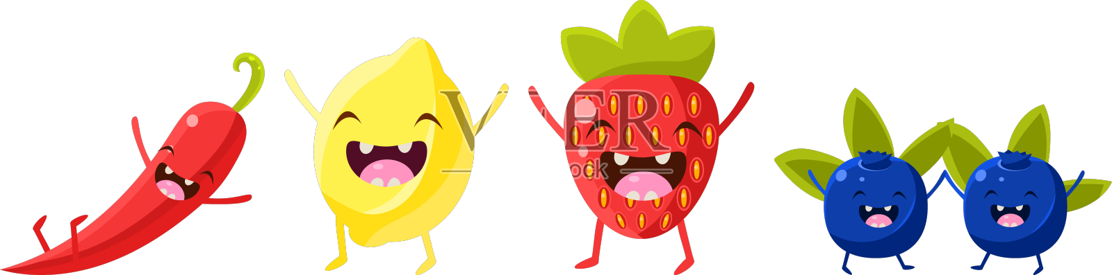 有趣的水果和蔬菜带着快乐的微笑设计元素图片