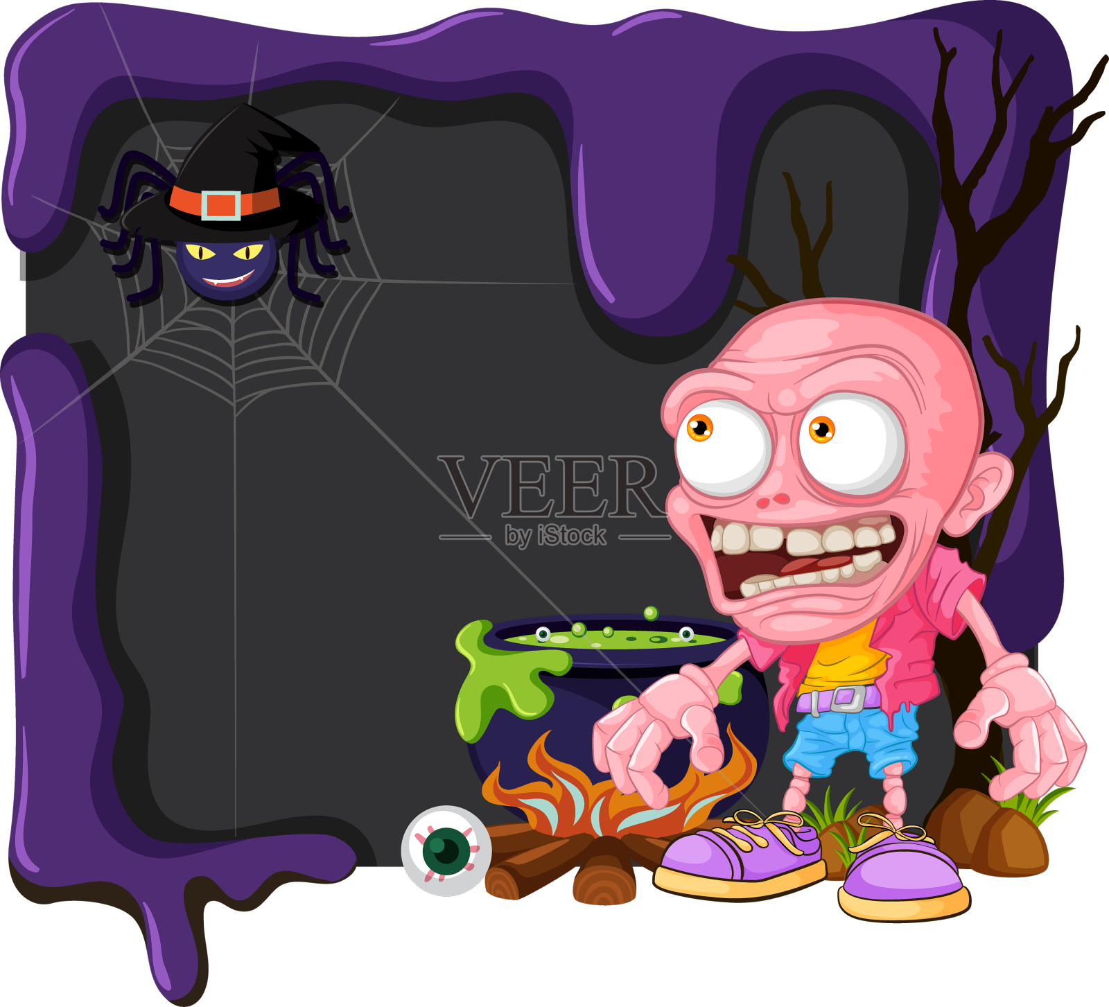 僵尸万圣节黑板与边界横幅设计元素图片