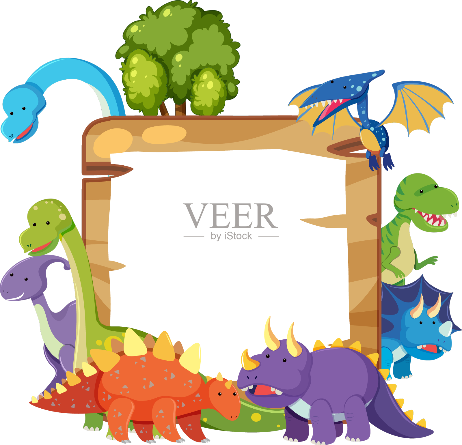 可爱的恐龙卡通框架横幅模板设计元素图片