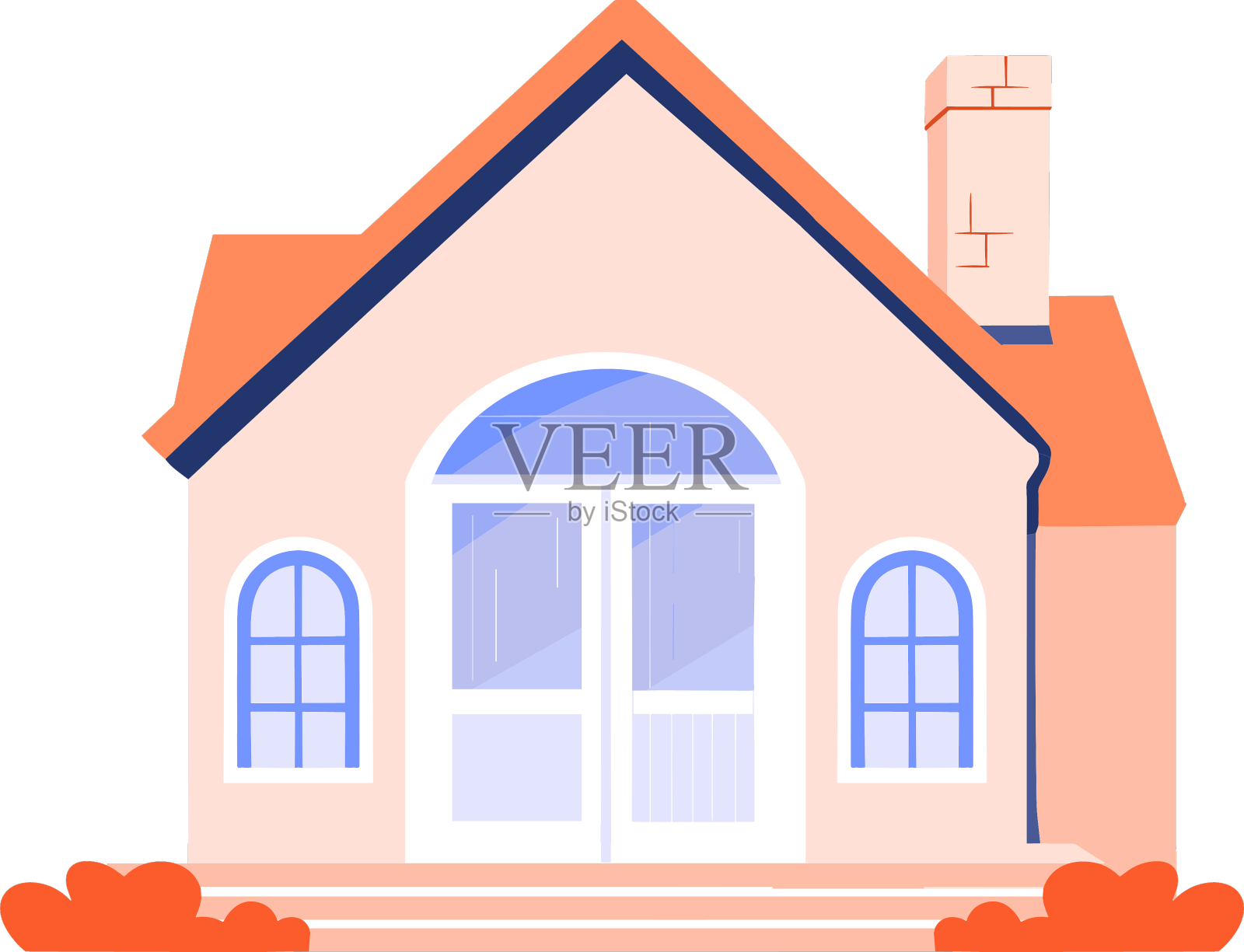 手绘房屋建筑在复古风格设计元素图片