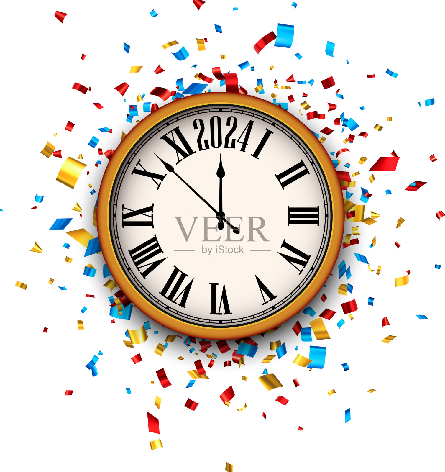 2024年新年倒计时钟五彩缤纷插画图片素材