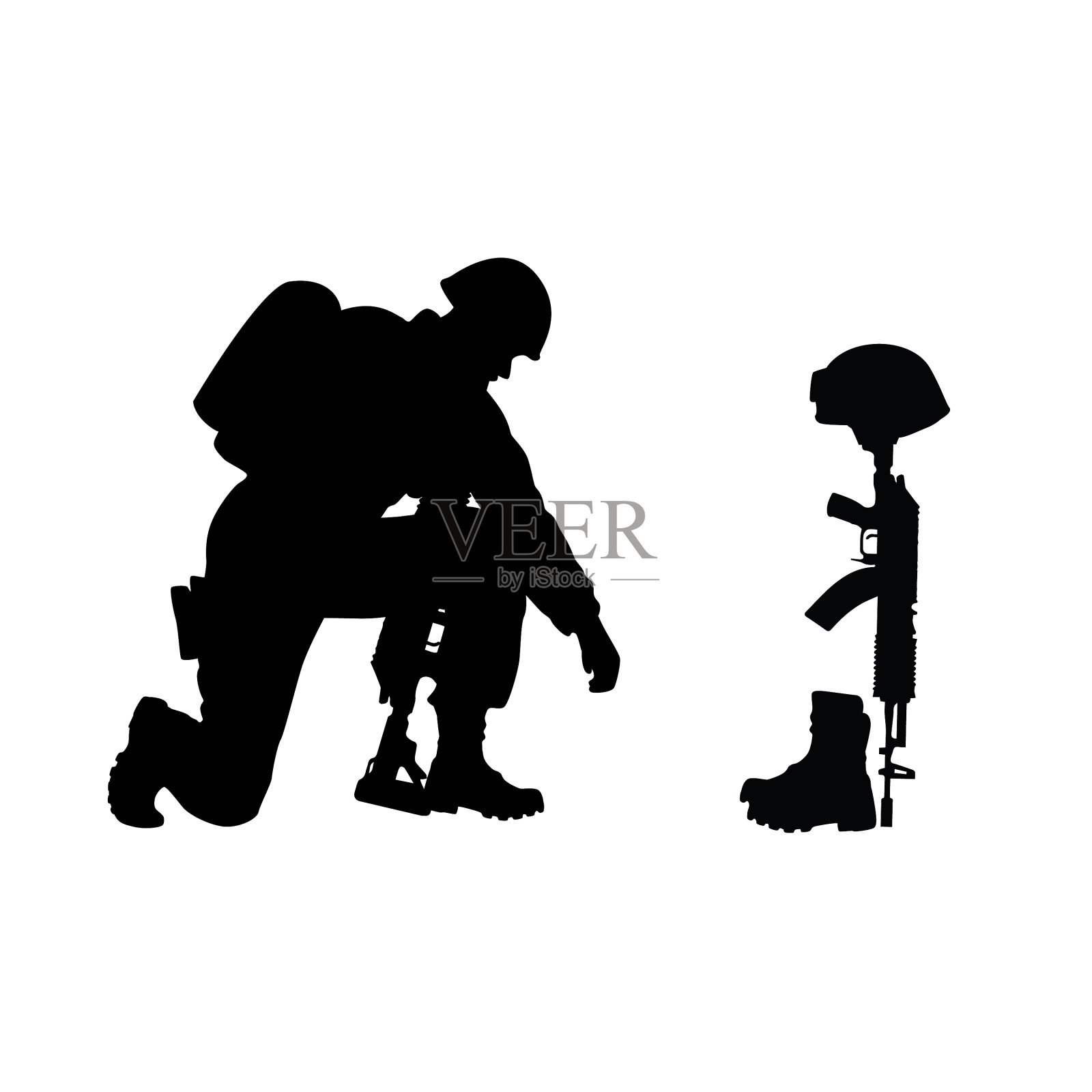 悲伤的士兵部队剪影军队士兵插画图片素材