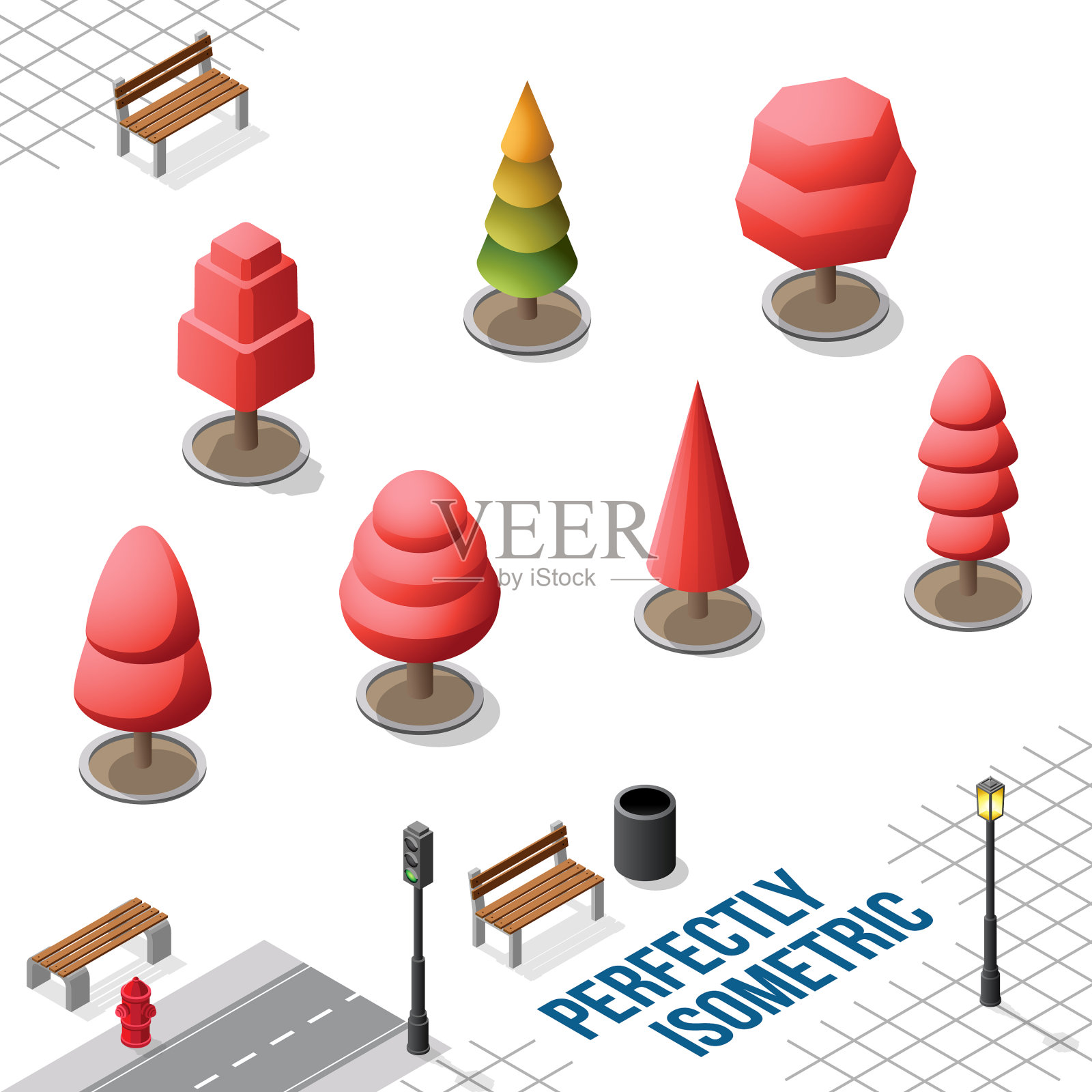 等距树集42孤立在白色插画图片素材