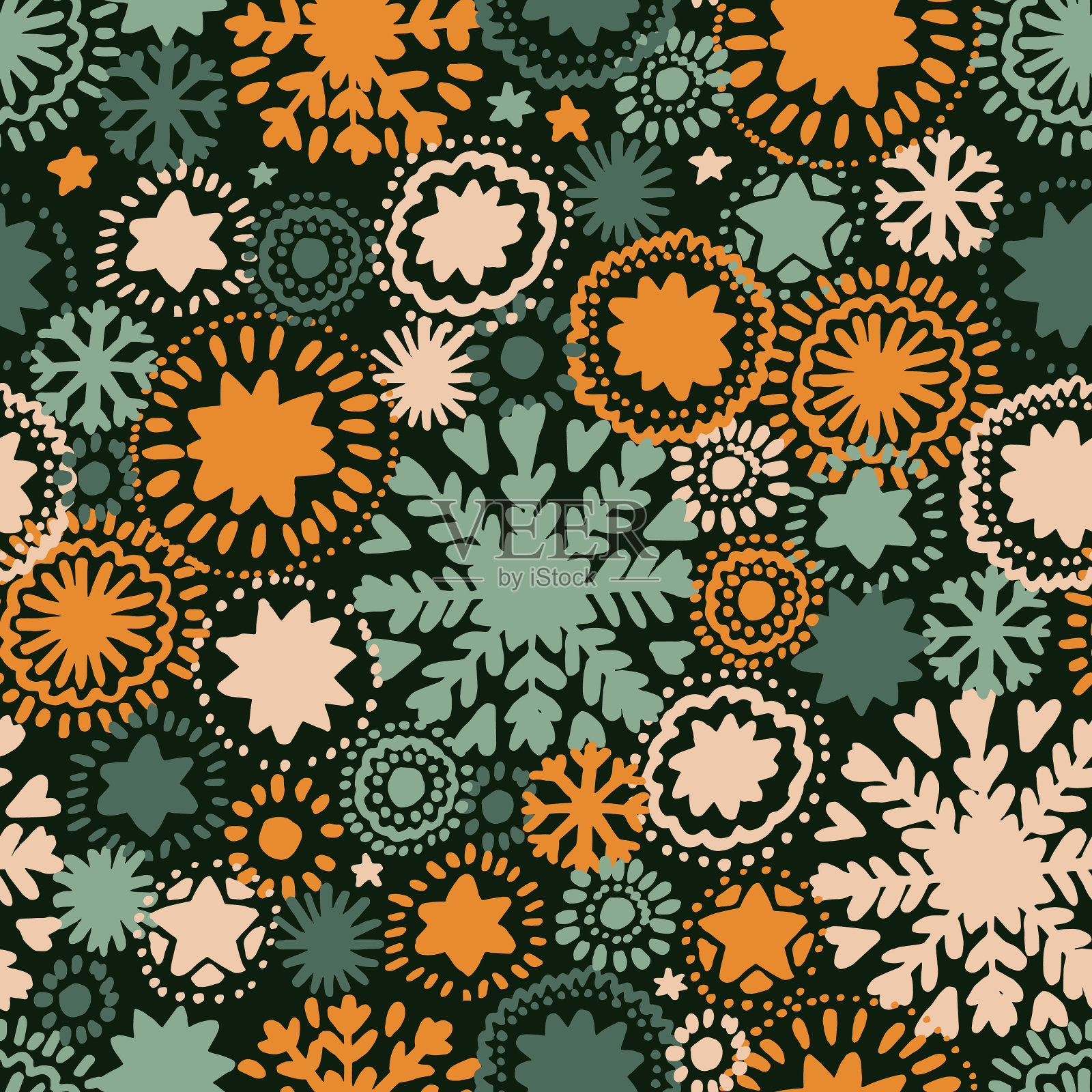 雪花黑色背景无缝圣诞节插画图片素材