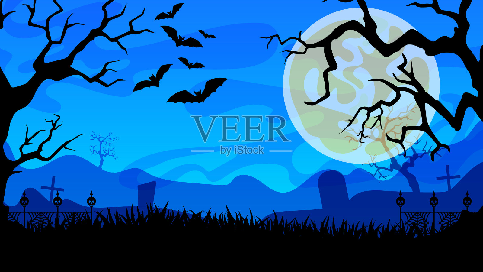 阴森不祥的万圣节景观深红的夕阳插画图片素材