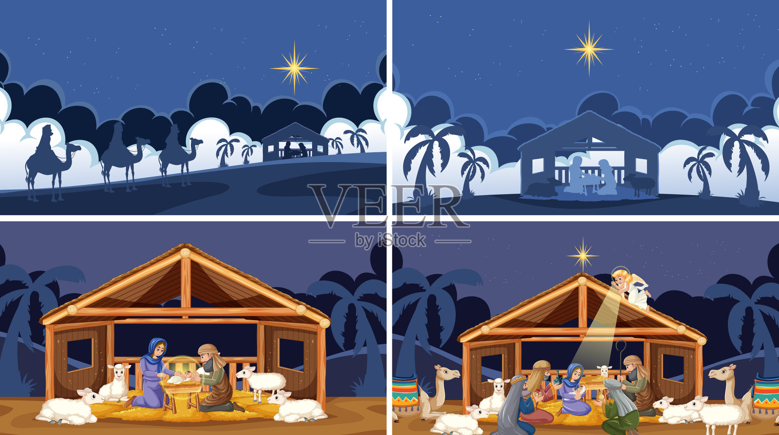 耶稣诞生时圣母玛利亚的场景插画图片素材