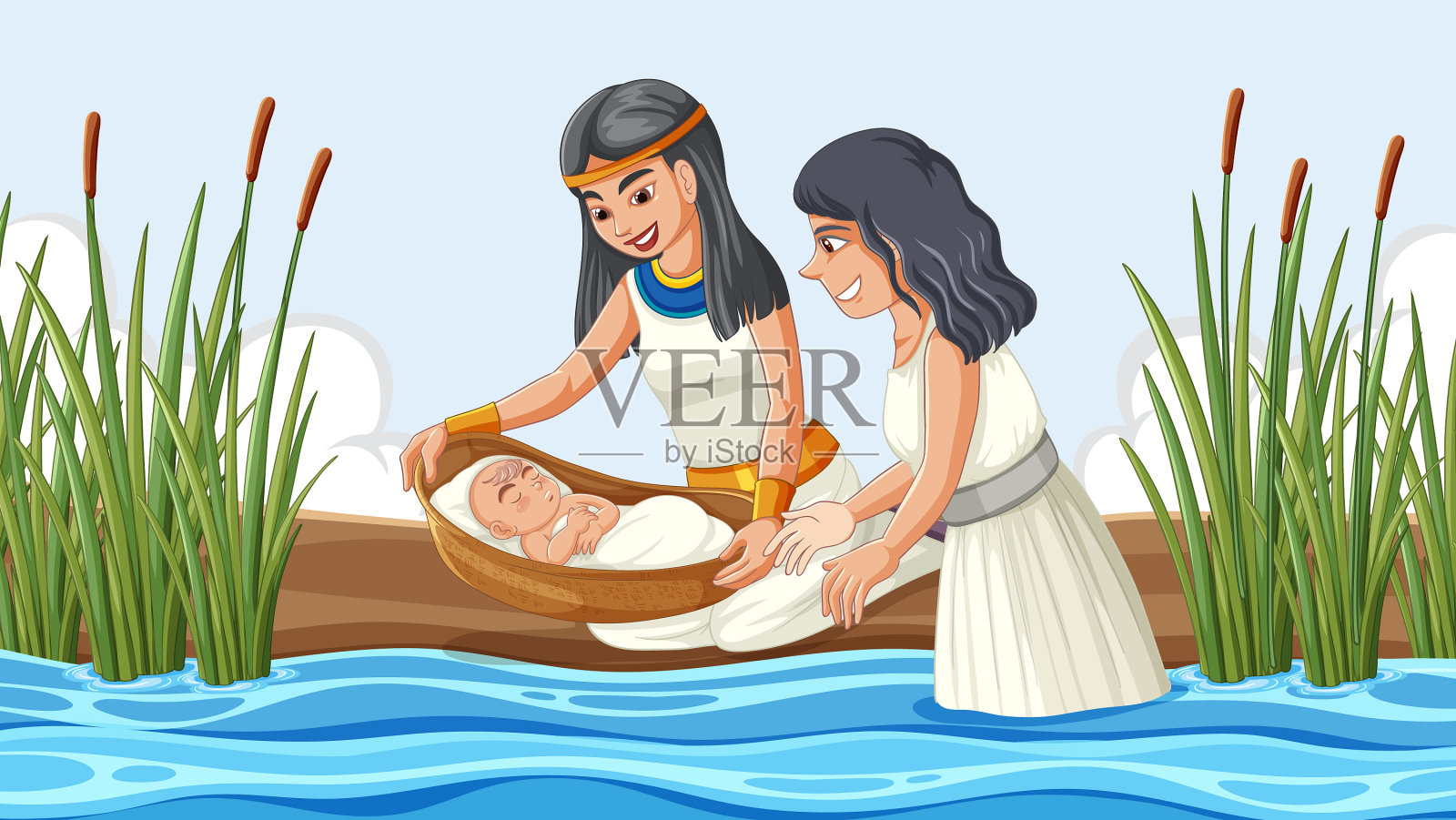 法老的女儿在河里发现了小摩西插画图片素材