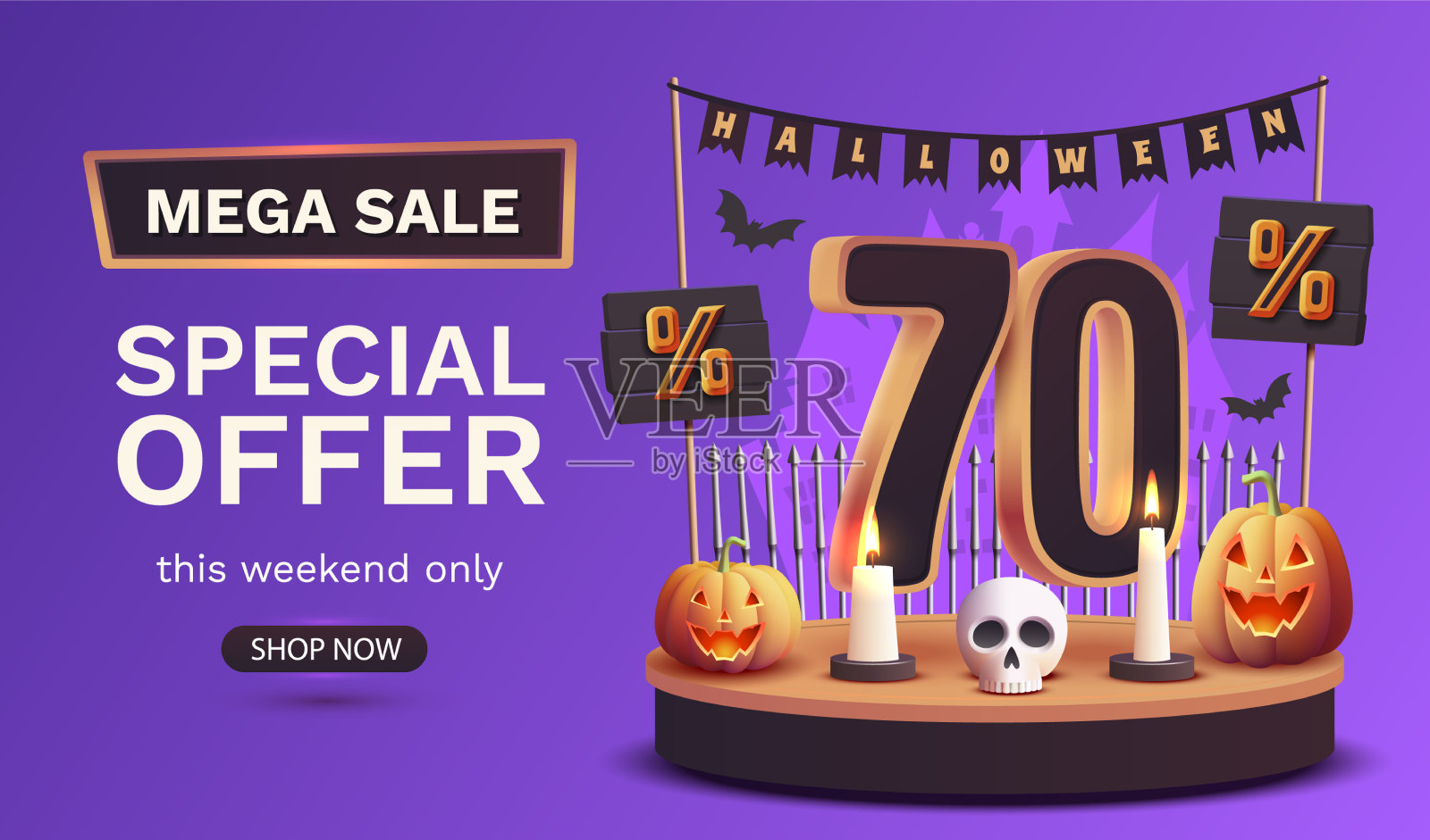 七折万圣节销售横幅模板插画图片素材