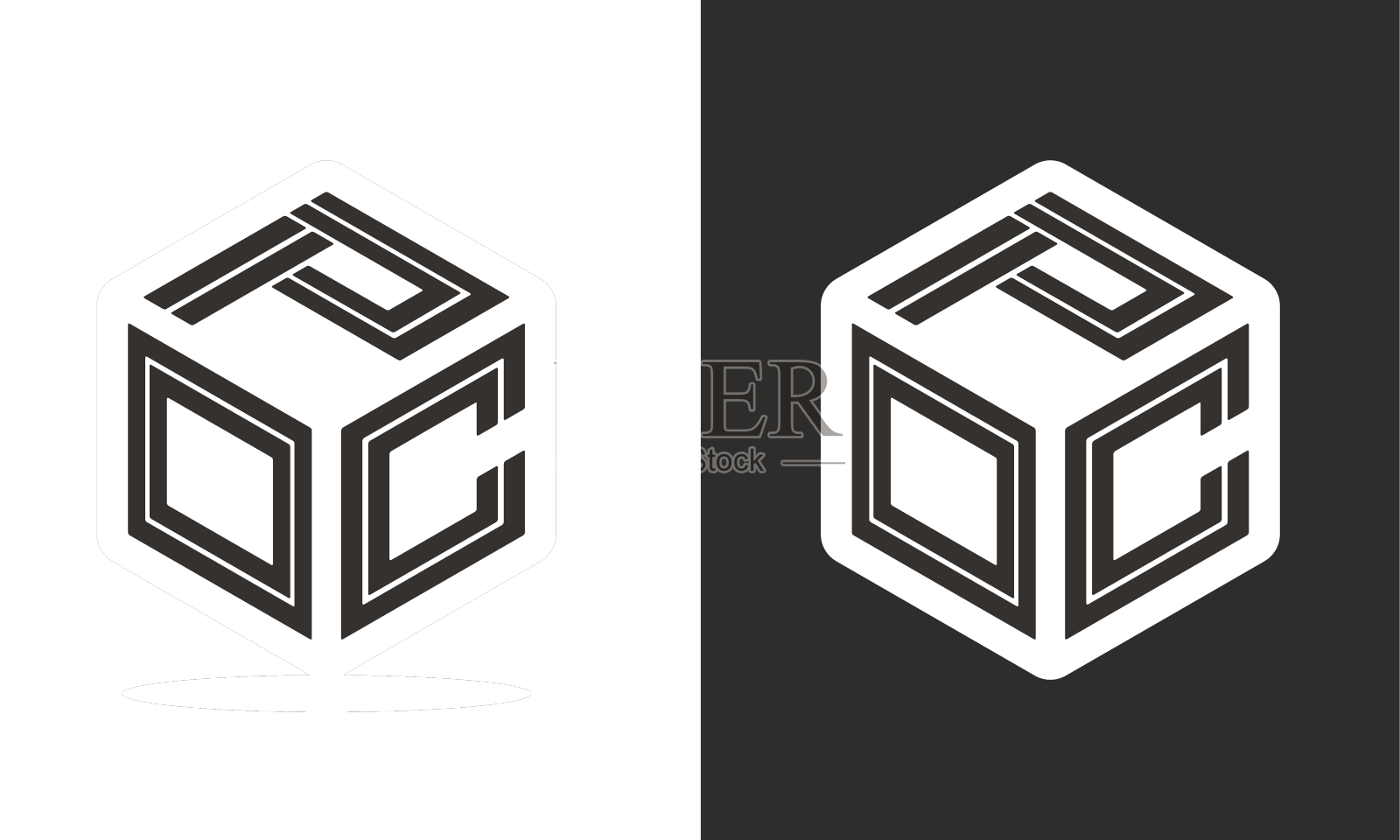 Poc字母标志设计与立方体标志标志现代设计元素图片