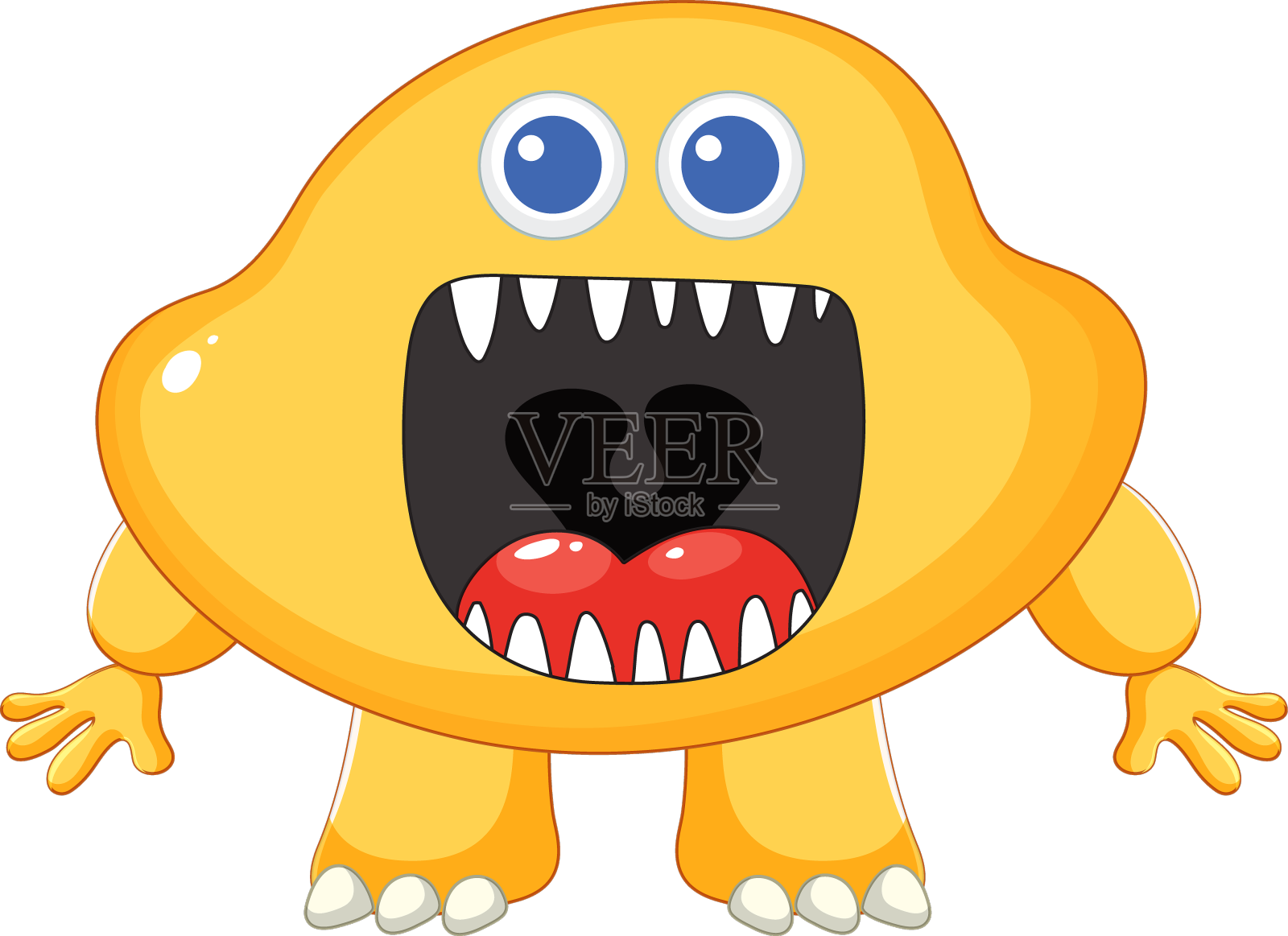 狂野张大嘴巴的黄色怪物卡通人物设计元素图片