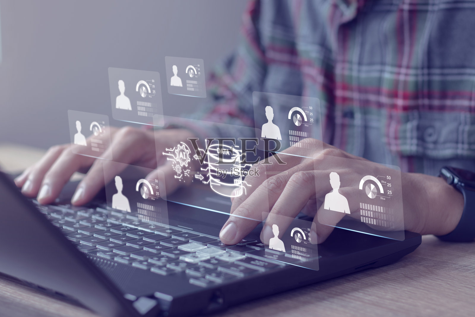 数据驱动分析概念使用人工智能AI机器人进行大数据分析和营销自动化流程。人力资源照片摄影图片