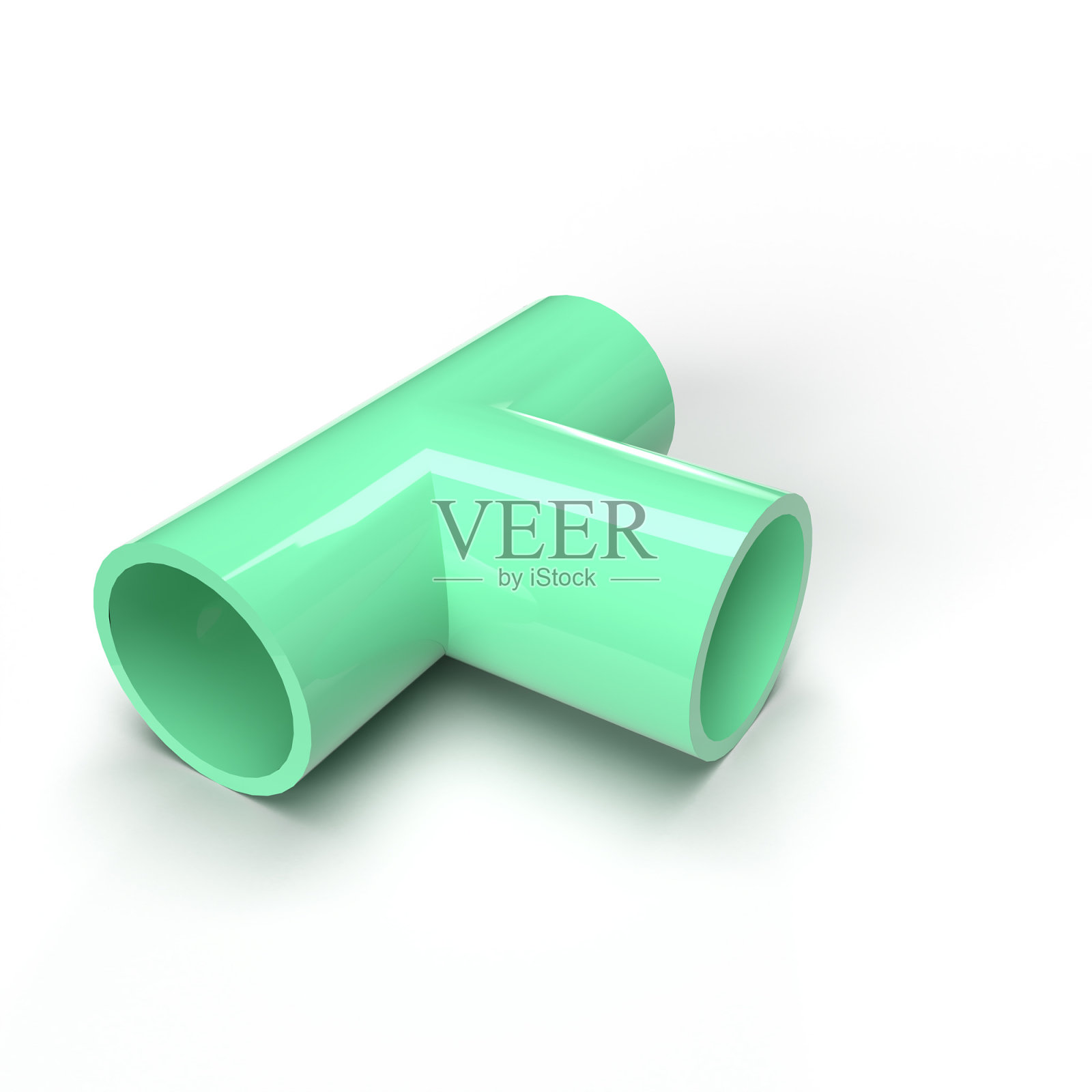 塑料t型支下水管道、PVC管t型接头管件3d渲染。照片摄影图片