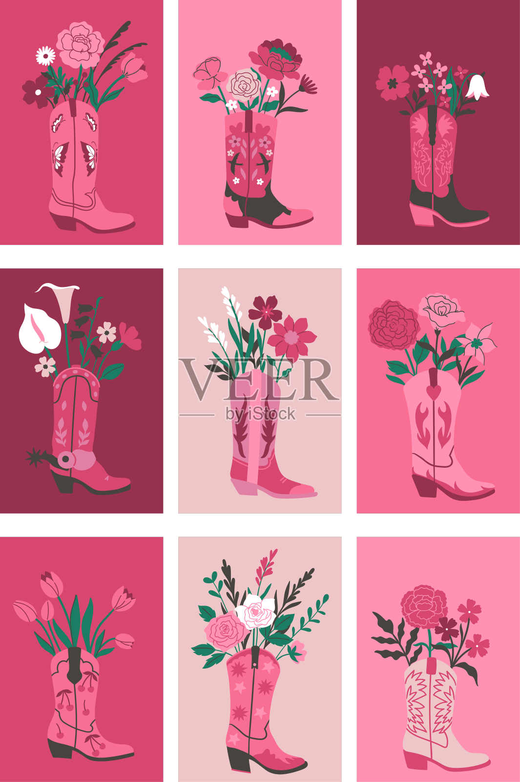 一套带有花束的卡片或海报设计元素图片