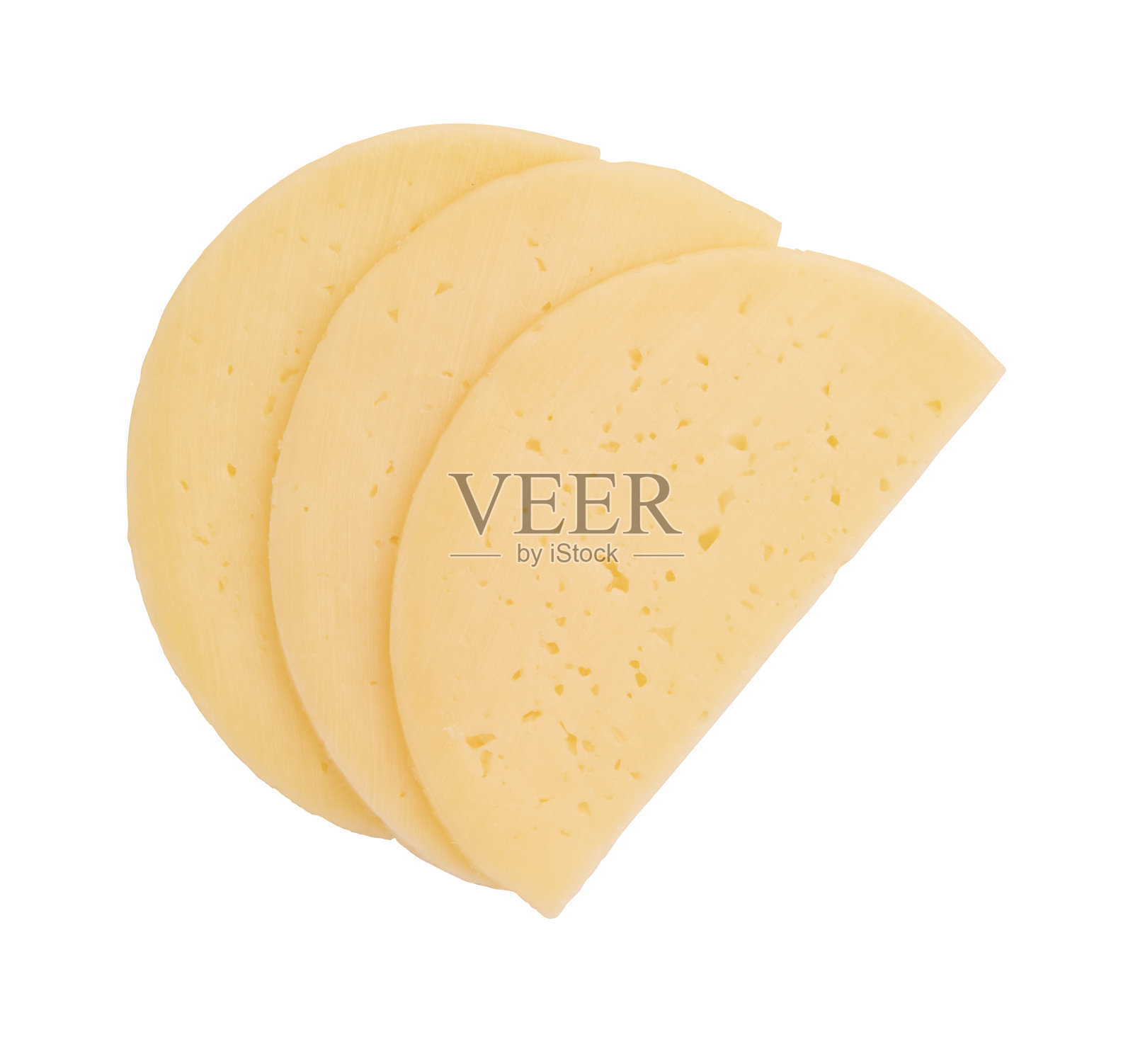 白色背景上孤立的圆形切片奶酪照片摄影图片