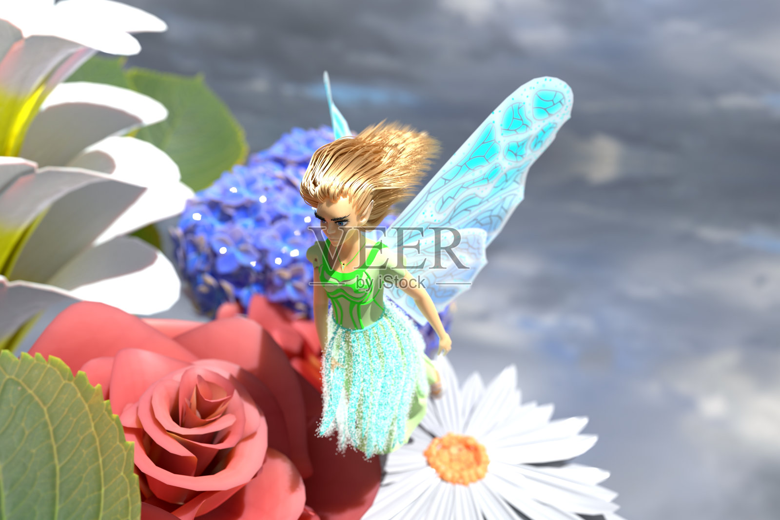 仙女飞过花丛照片摄影图片