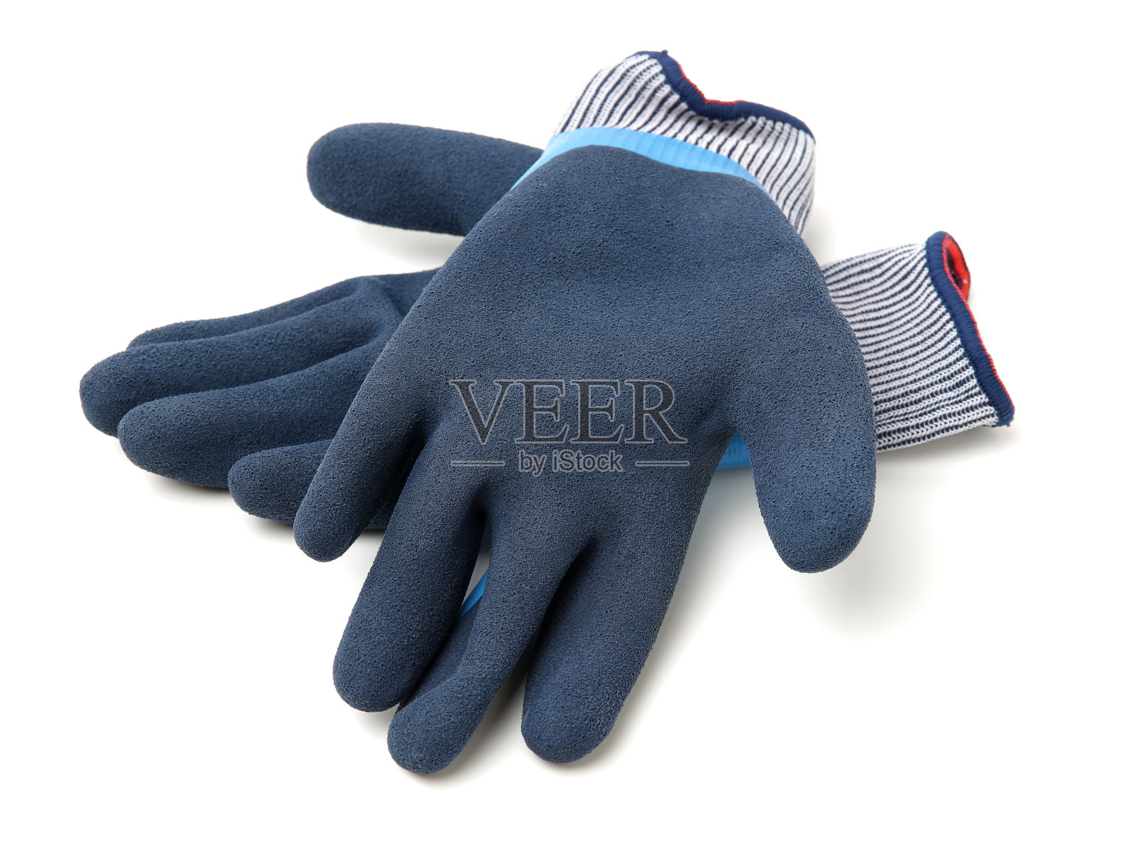 蓝色橡胶防护工作手套照片摄影图片