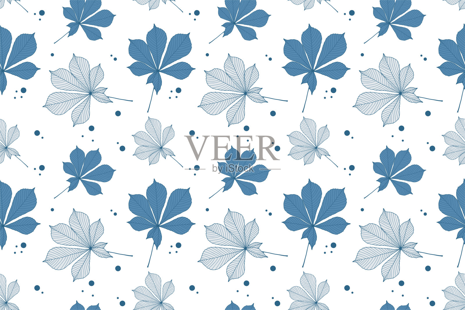 冬季无缝图案与蓝色栗叶和雪在一个白色的背景。矢量植物模式的妇女和儿童的纺织品，包装纸设计，封面，壁纸，背景。插画图片素材